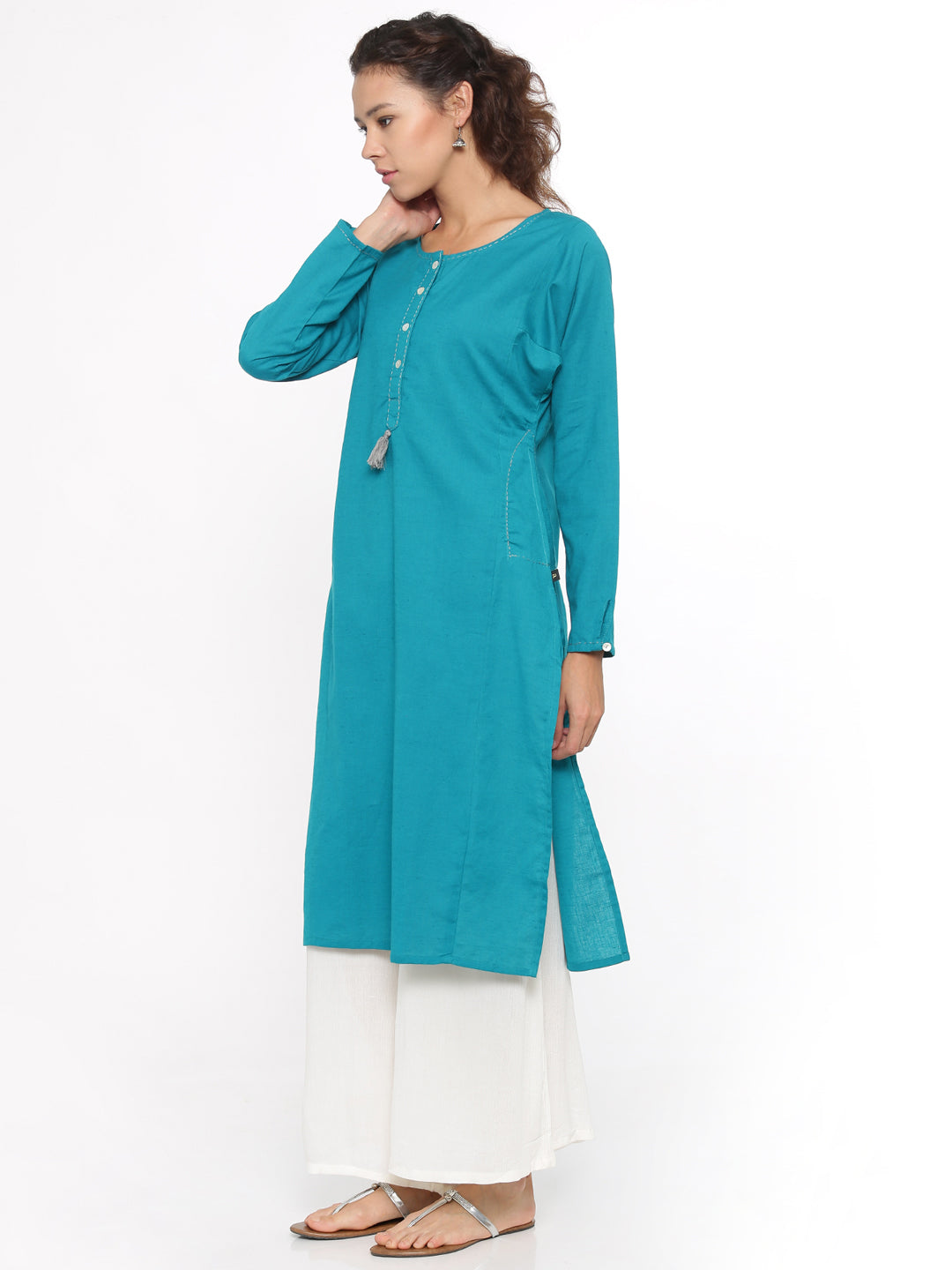 De Moza- Ladies Full Sleeve Kurta Teal Green - De Moza (58592100366)