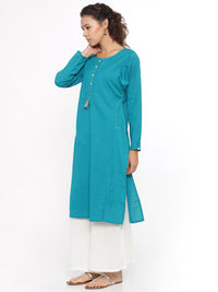De Moza- Ladies Full Sleeve Kurta Teal Green - De Moza (58592100366)