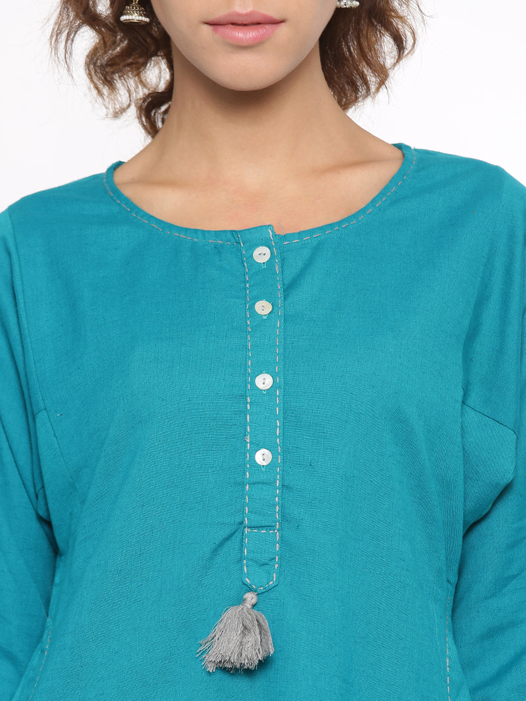 De Moza- Ladies Full Sleeve Kurta Teal Green - De Moza (58592100366)