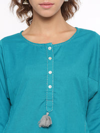 De Moza- Ladies Full Sleeve Kurta Teal Green - De Moza (58592100366)