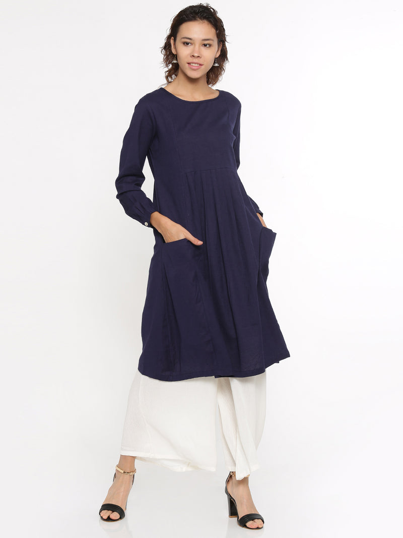 De Moza- Ladies Kurti Full Sleeve Navy Blue - De Moza (96327958542)