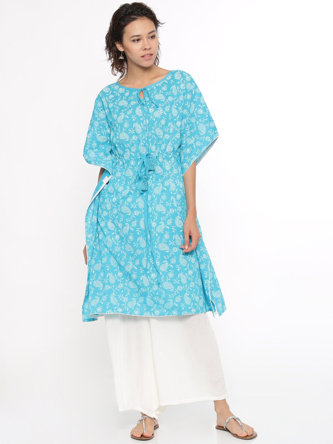 De Moza- Ladies Printed  Kurti Kaftan Sleeve Teal Green - De Moza (96550191118)