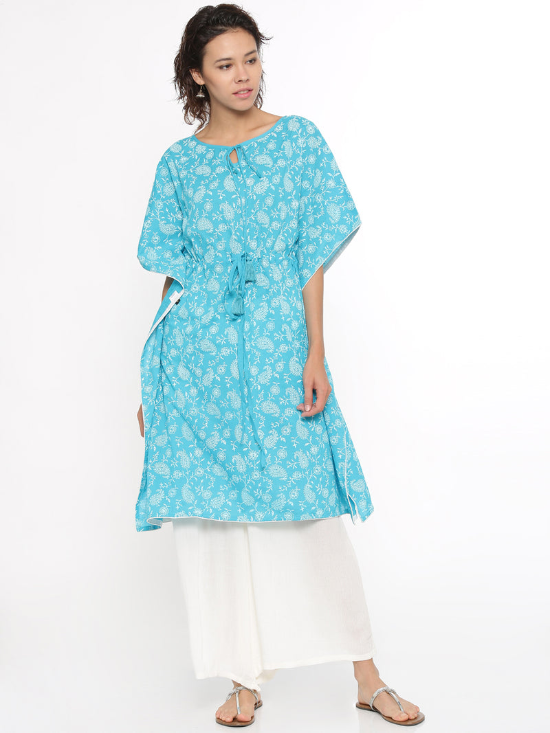 De Moza- Ladies Printed  Kurti Kaftan Sleeve Teal Green - De Moza (96550191118)