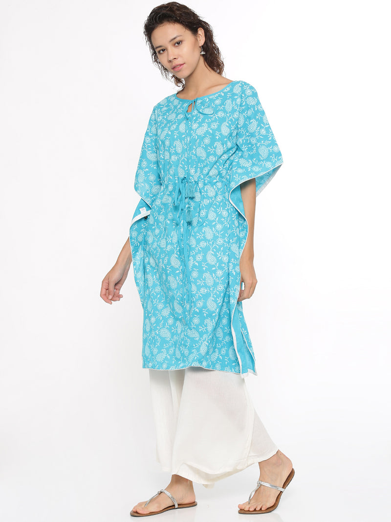De Moza- Ladies Printed  Kurti Kaftan Sleeve Teal Green - De Moza (96550191118)
