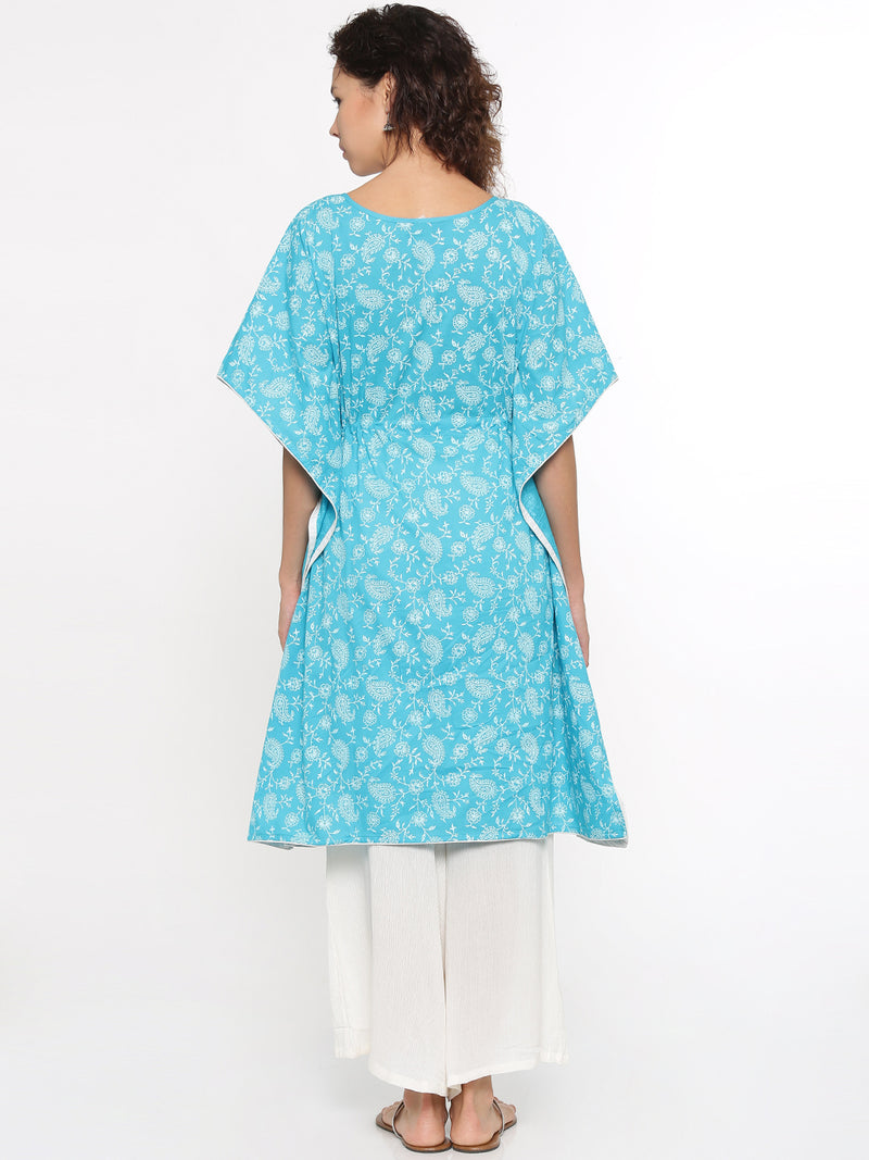 De Moza- Ladies Printed  Kurti Kaftan Sleeve Teal Green - De Moza (96550191118)