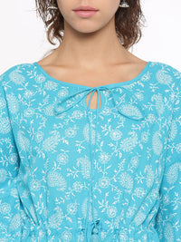 De Moza- Ladies Printed  Kurti Kaftan Sleeve Teal Green - De Moza (96550191118)