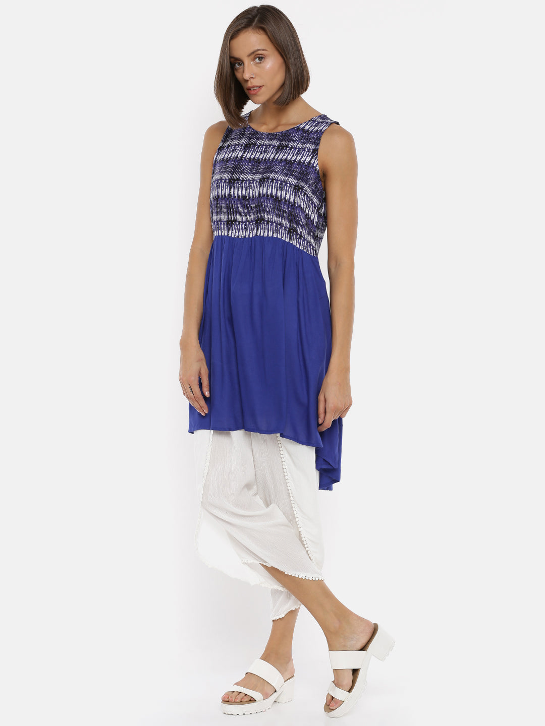 De Moza Ladies Sleeveless Cobalt Kurta. - De Moza (1733219713087)