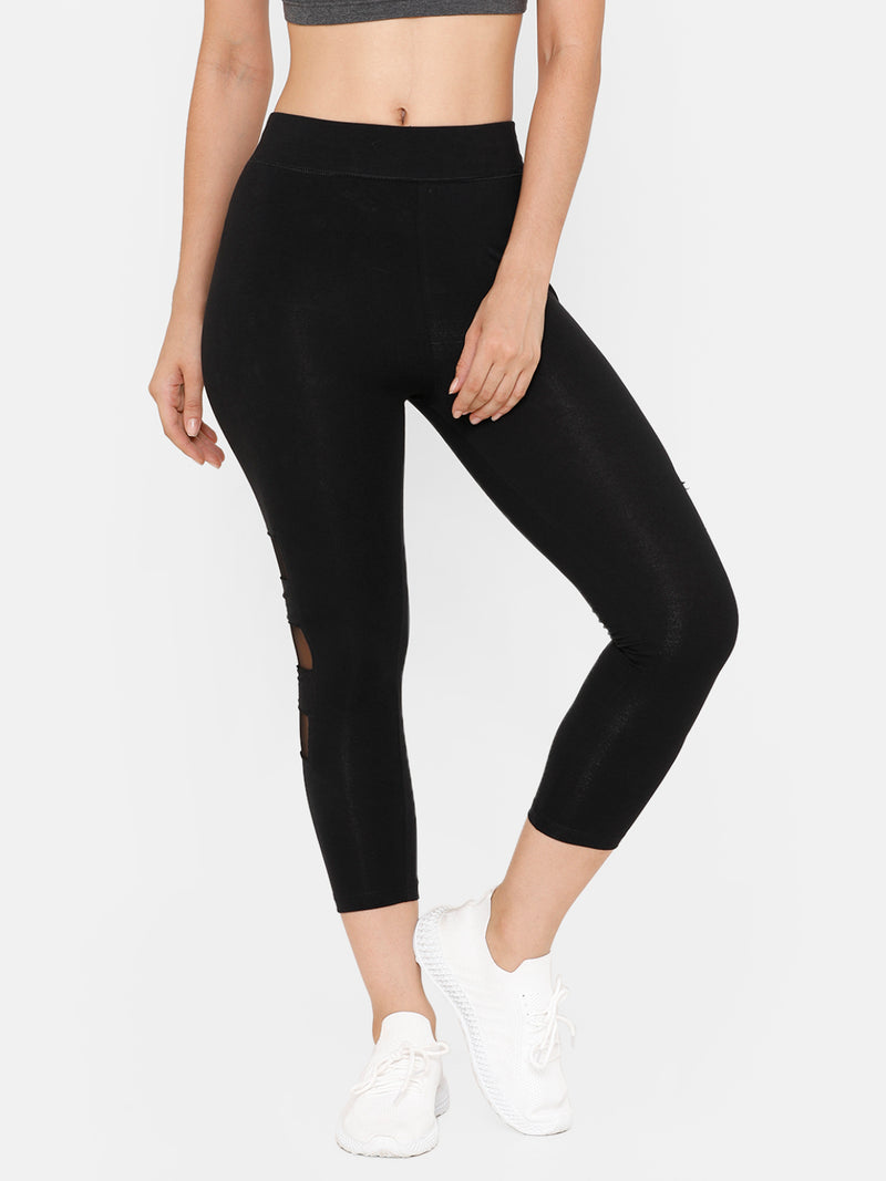 De Moza Women's 3/4Th Length Leggings Solid Cotton Black - De Moza (4712829091903)