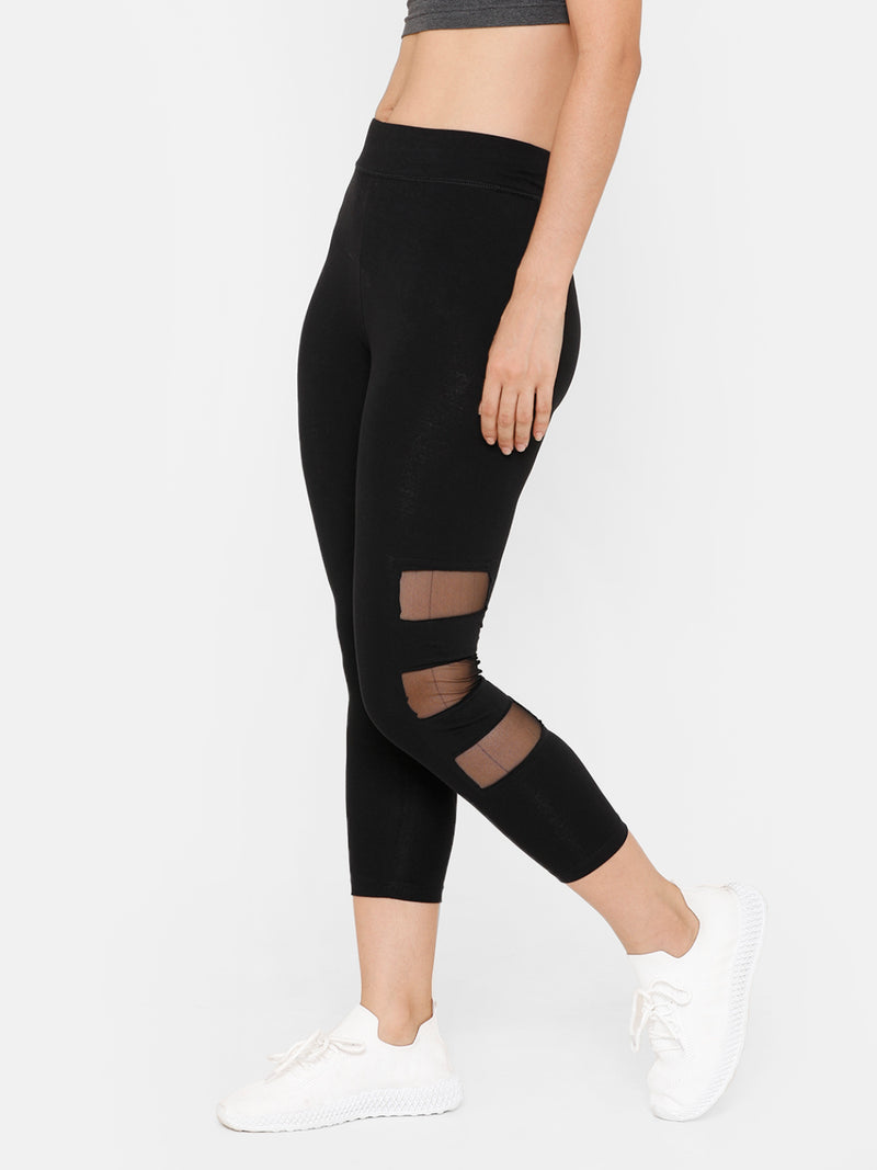 De Moza Women's 3/4Th Length Leggings Solid Cotton Black - De Moza (4712829091903)