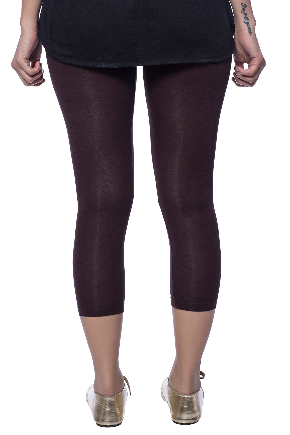 De Moza Women's 3/4Th Length Leggings Solid Viscose Brown - De Moza (4890554630207)