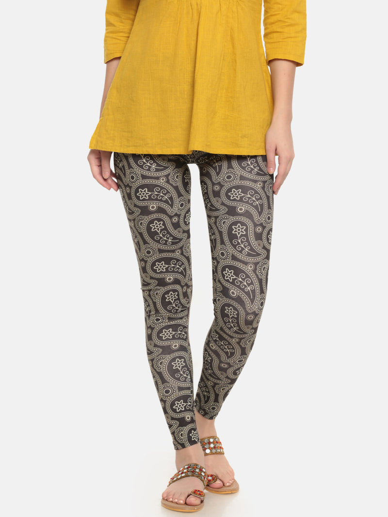 De Moza Ladies Leggings Ankle Length Printed Polyester Dark Grey - De Moza (6643683885119)