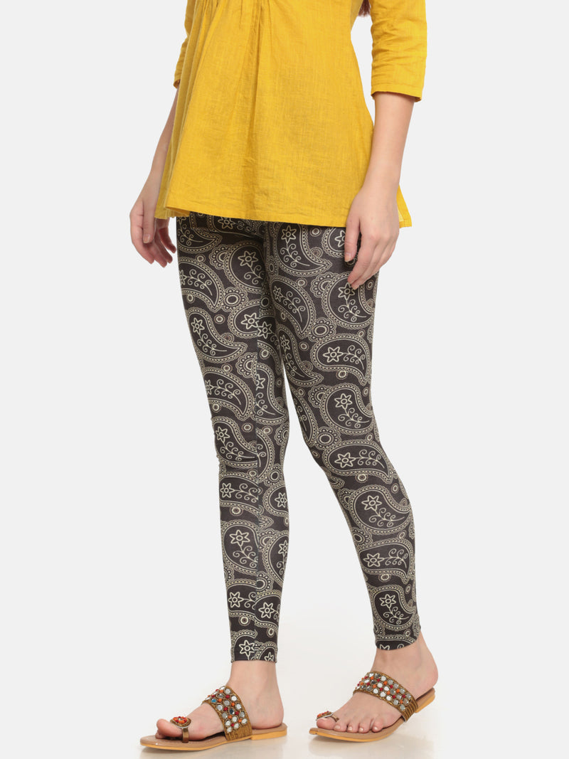 De Moza Ladies Leggings Ankle Length Printed Polyester Dark Grey - De Moza (6643683885119)