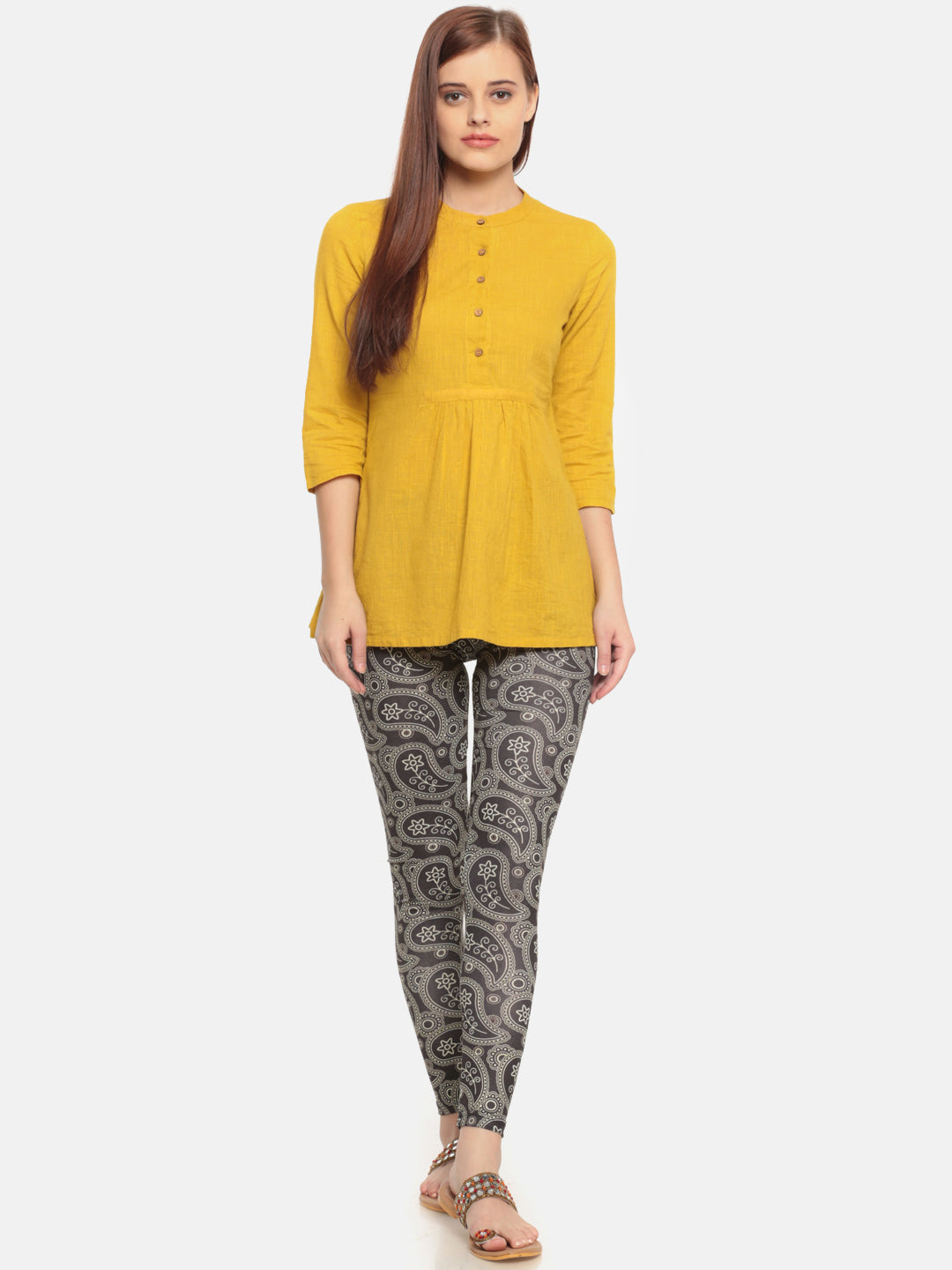 De Moza Ladies Leggings Ankle Length Printed Polyester Dark Grey - De Moza (6643683885119)