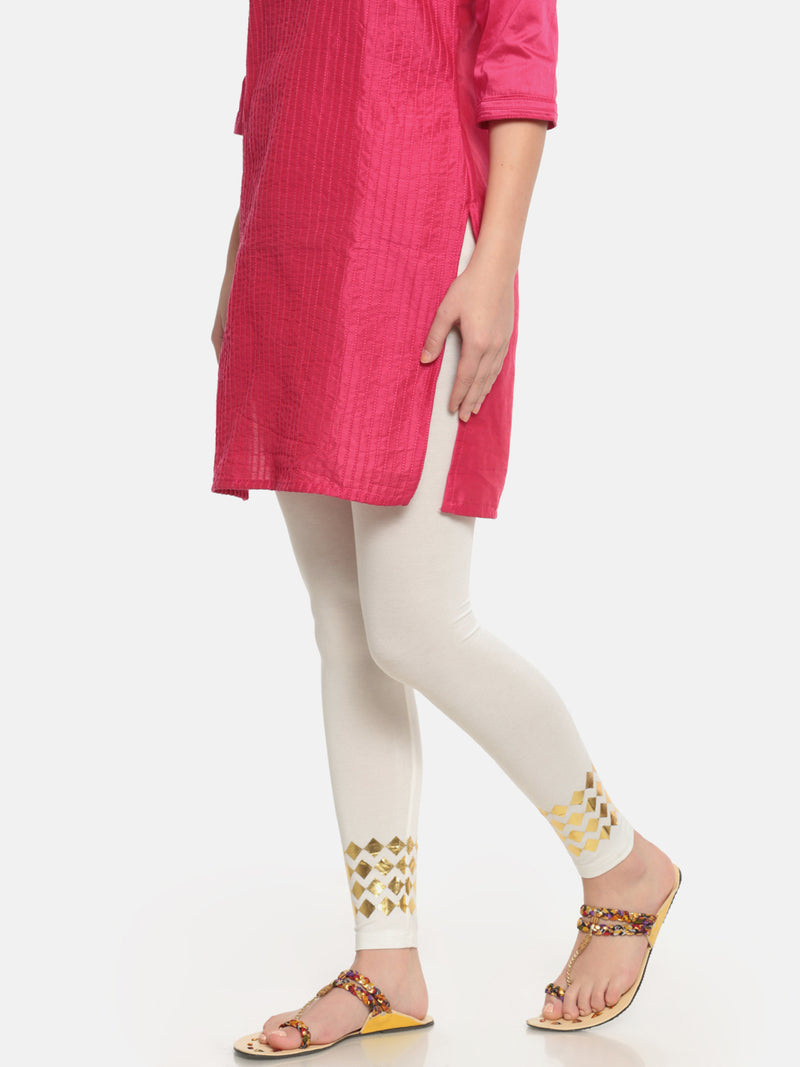 De Moza Ladies Printed Ankle Length Leggings Offwhite - De Moza (674690760767)