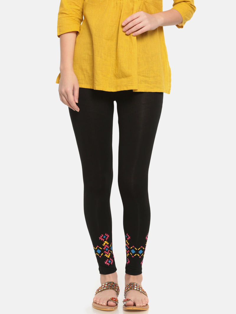 De Moza Ladies Printed Ankle Length Leggings Black - De Moza (674699870271)