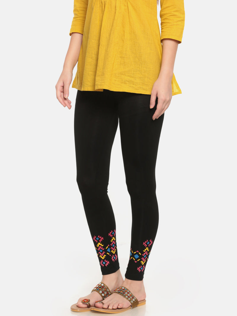De Moza Ladies Printed Ankle Length Leggings Black - De Moza (674699870271)