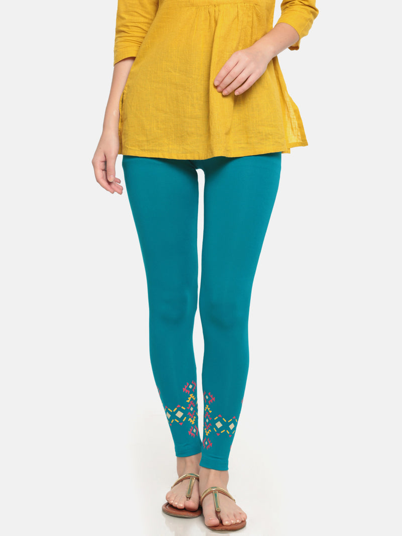 De Moza Ladies Printed Ankle Length Leggings Teal - De Moza (674708488255)