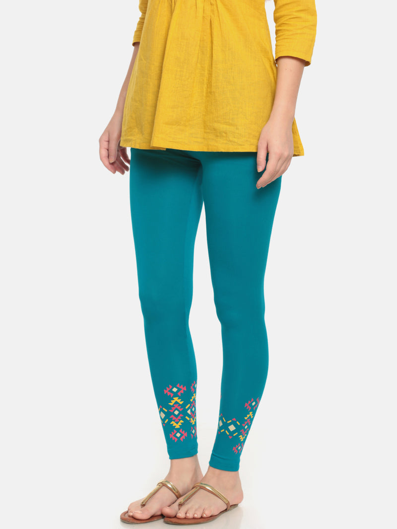 De Moza Ladies Printed Ankle Length Leggings Teal - De Moza (674708488255)