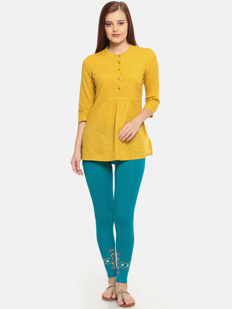 De Moza Ladies Printed Ankle Length Leggings Teal - De Moza (674708488255)