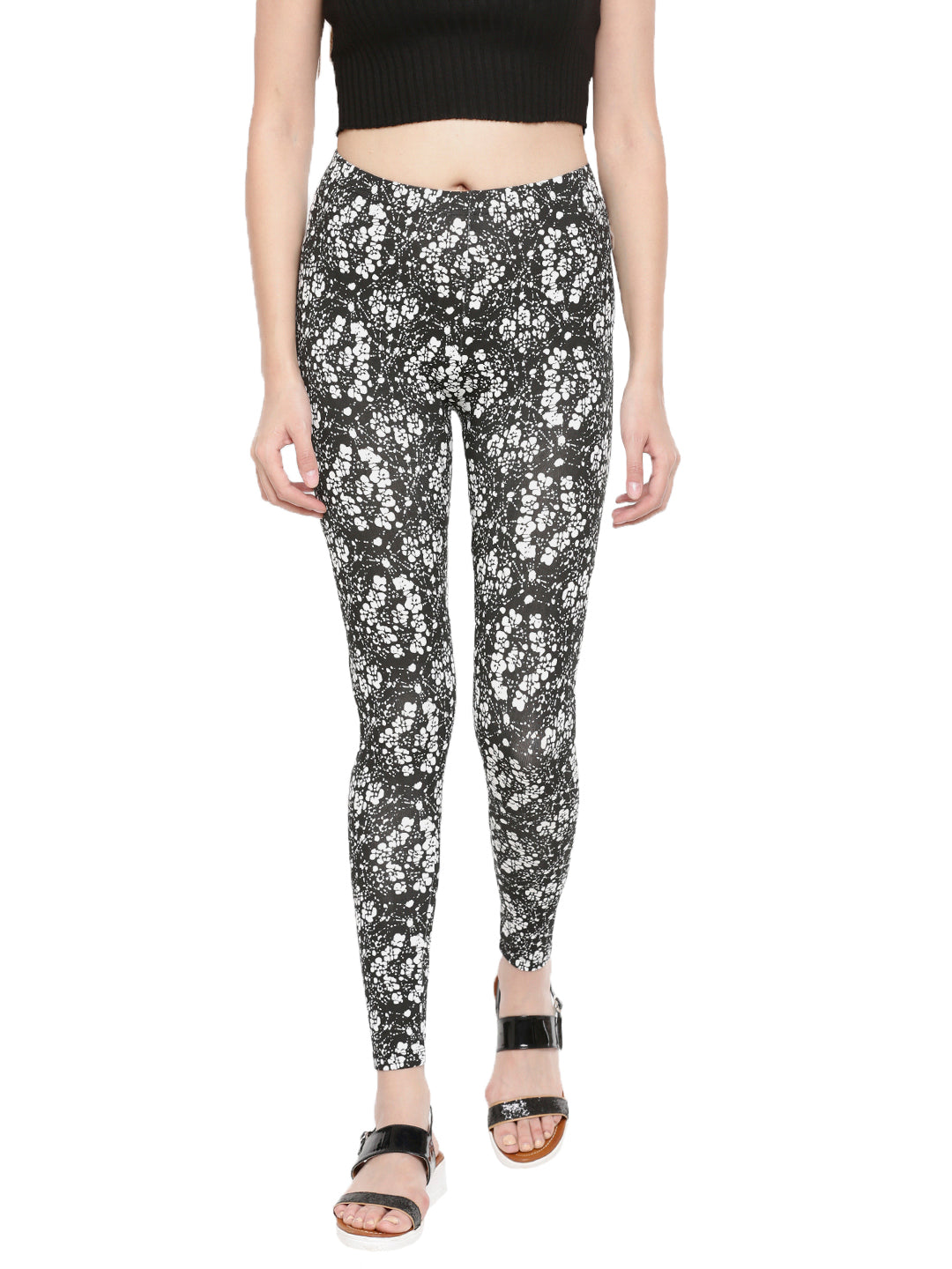 De Moza- Ladies Printed Ankle Length Leggings Black - De Moza (1602543222847)