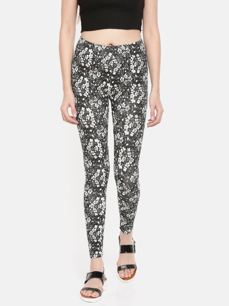 De Moza-Ladies Printed Ankle Length Leggings Black - De Moza (1602528935999)