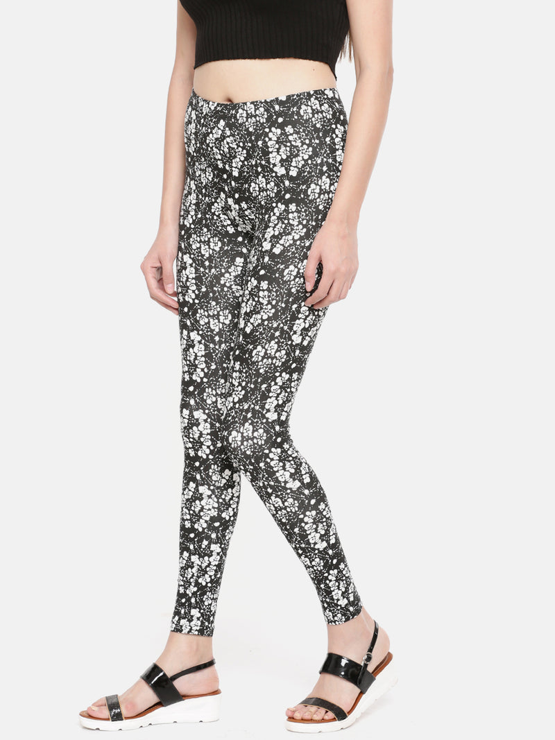 De Moza-Ladies Printed Ankle Length Leggings Black - De Moza (1602528935999)