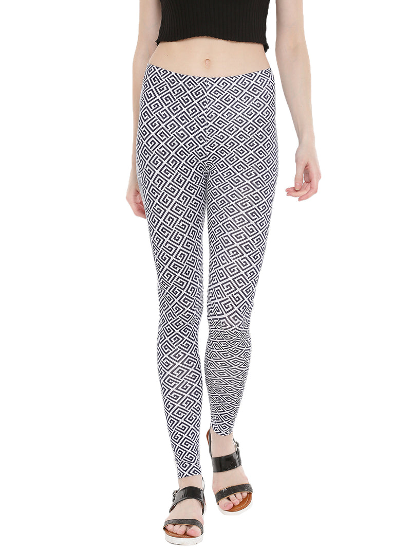 De Moza- Ladies Printed Ankle Length Leggings Dark Navy Blue - De Moza (1665218609215)