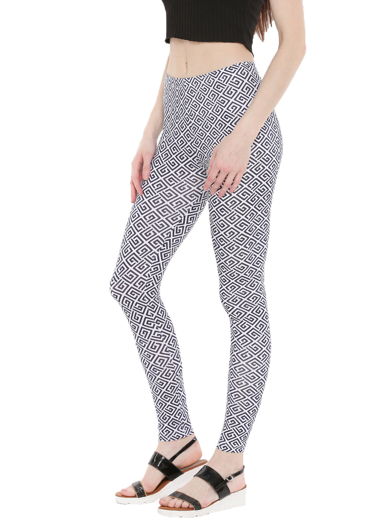 De Moza- Ladies Printed Ankle Length Leggings Dark Navy Blue - De Moza (1665218609215)