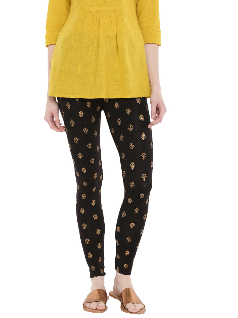 De Moza- Ladies Printed Ankle Length Leggings Black - De Moza (1665241415743)