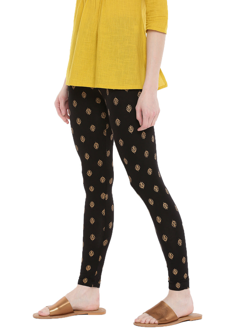 De Moza- Ladies Printed Ankle Length Leggings Black - De Moza (1665241415743)