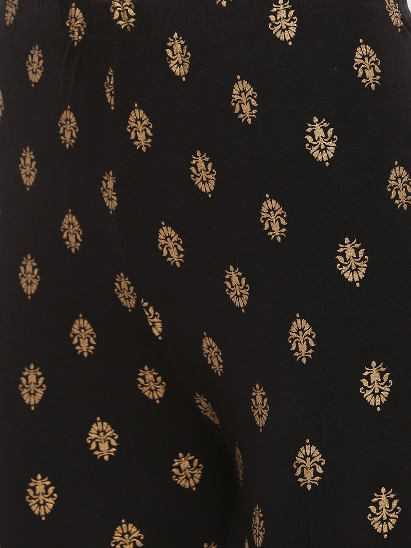 De Moza- Ladies Printed Ankle Length Leggings Black - De Moza (1665241415743)