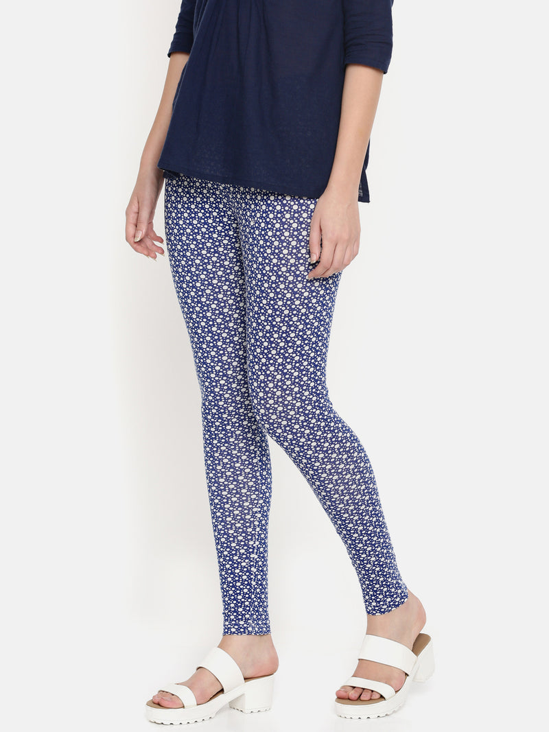 De Moza- Ladies Printed Ankle Length Leggings Navy Blue - De Moza (1532714057791)