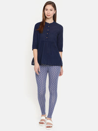 De Moza- Ladies Printed Ankle Length Leggings Navy Blue - De Moza (1532714057791)