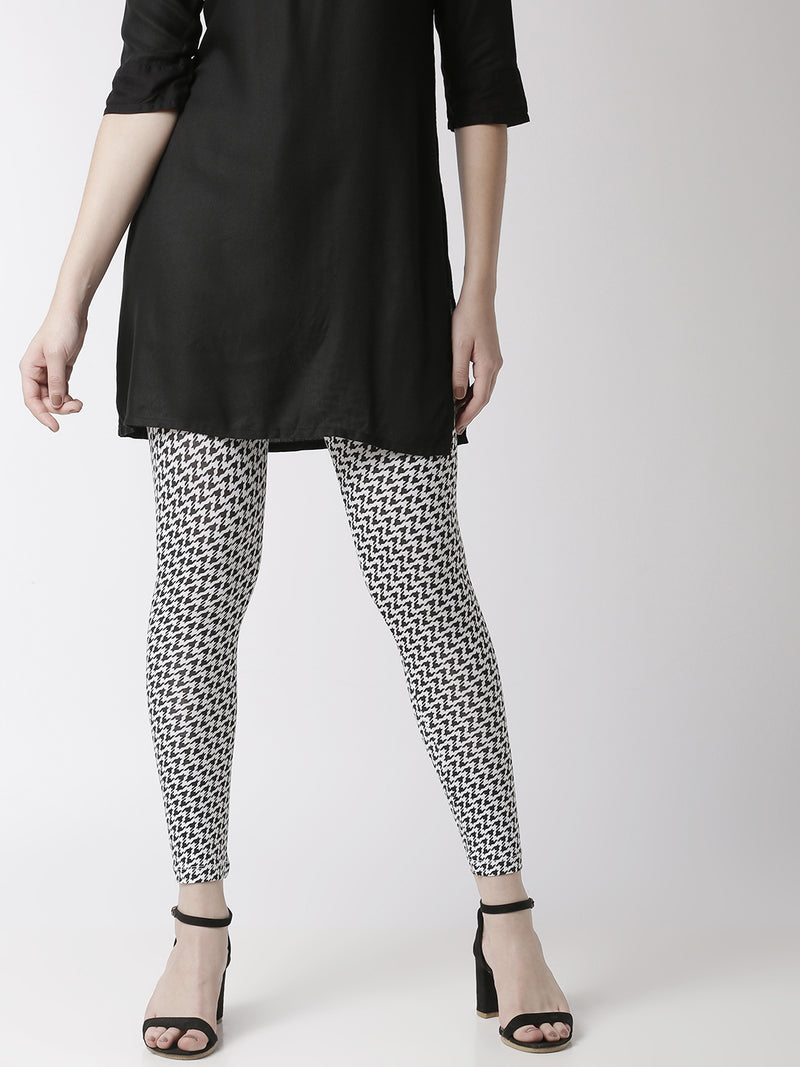 De Moza Women's Ankle Length Leggings All Over Print Viscose White - De Moza (4470436167743)