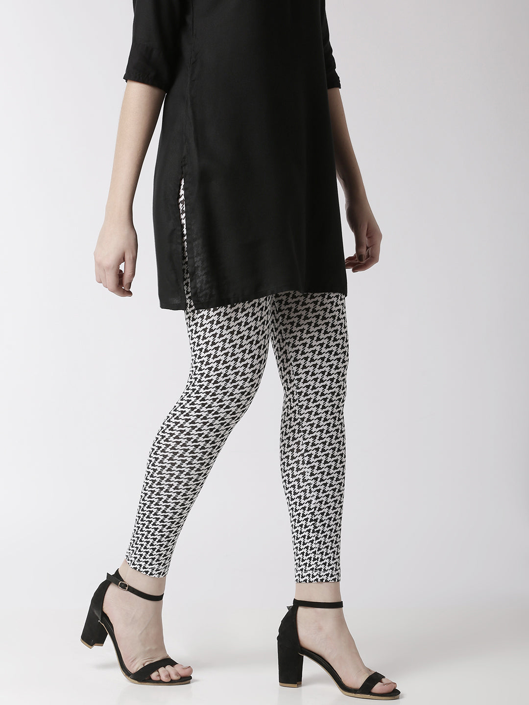 De Moza Women's Ankle Length Leggings All Over Print Viscose White - De Moza (4470436167743)