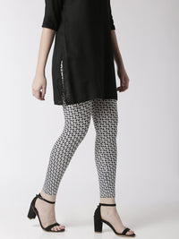 De Moza Women's Ankle Length Leggings All Over Print Viscose White - De Moza (4470436167743)