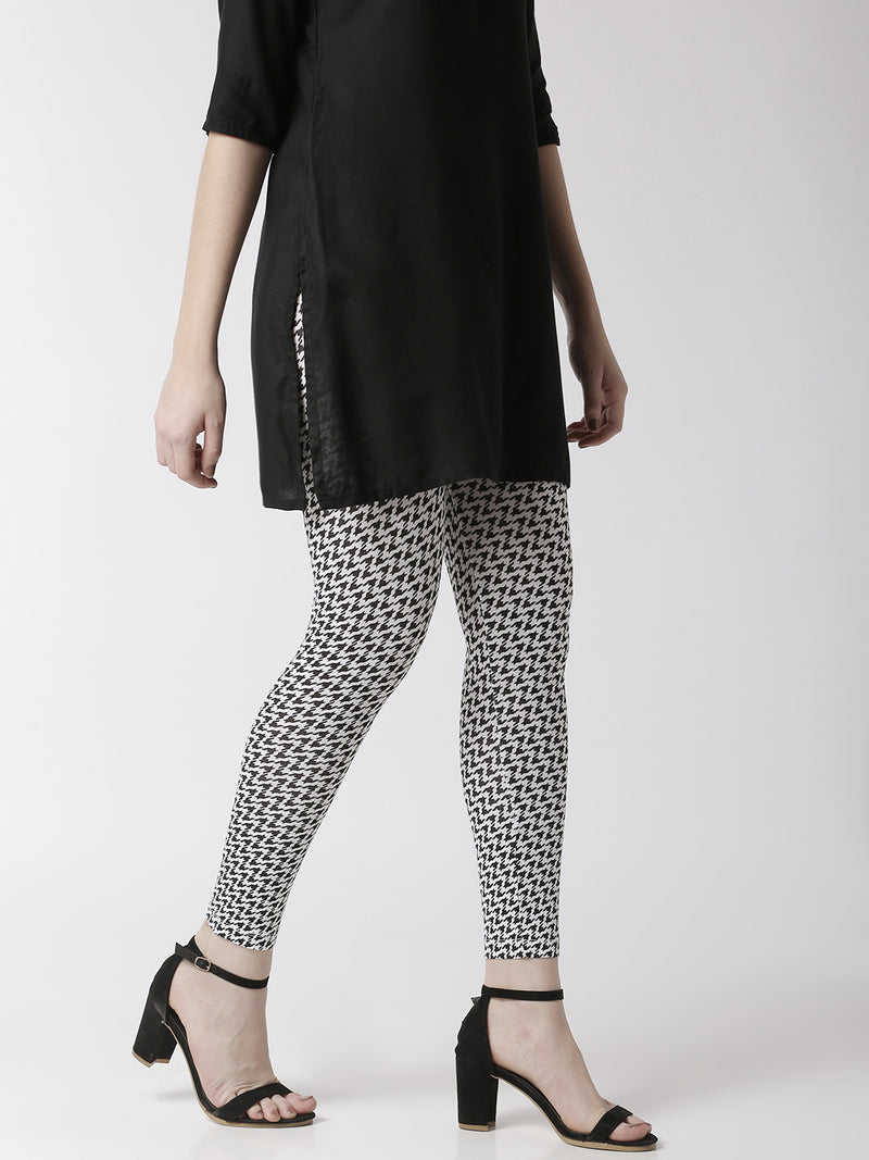De Moza Women's Ankle Length Leggings All Over Print Viscose White - De Moza (4470436167743)