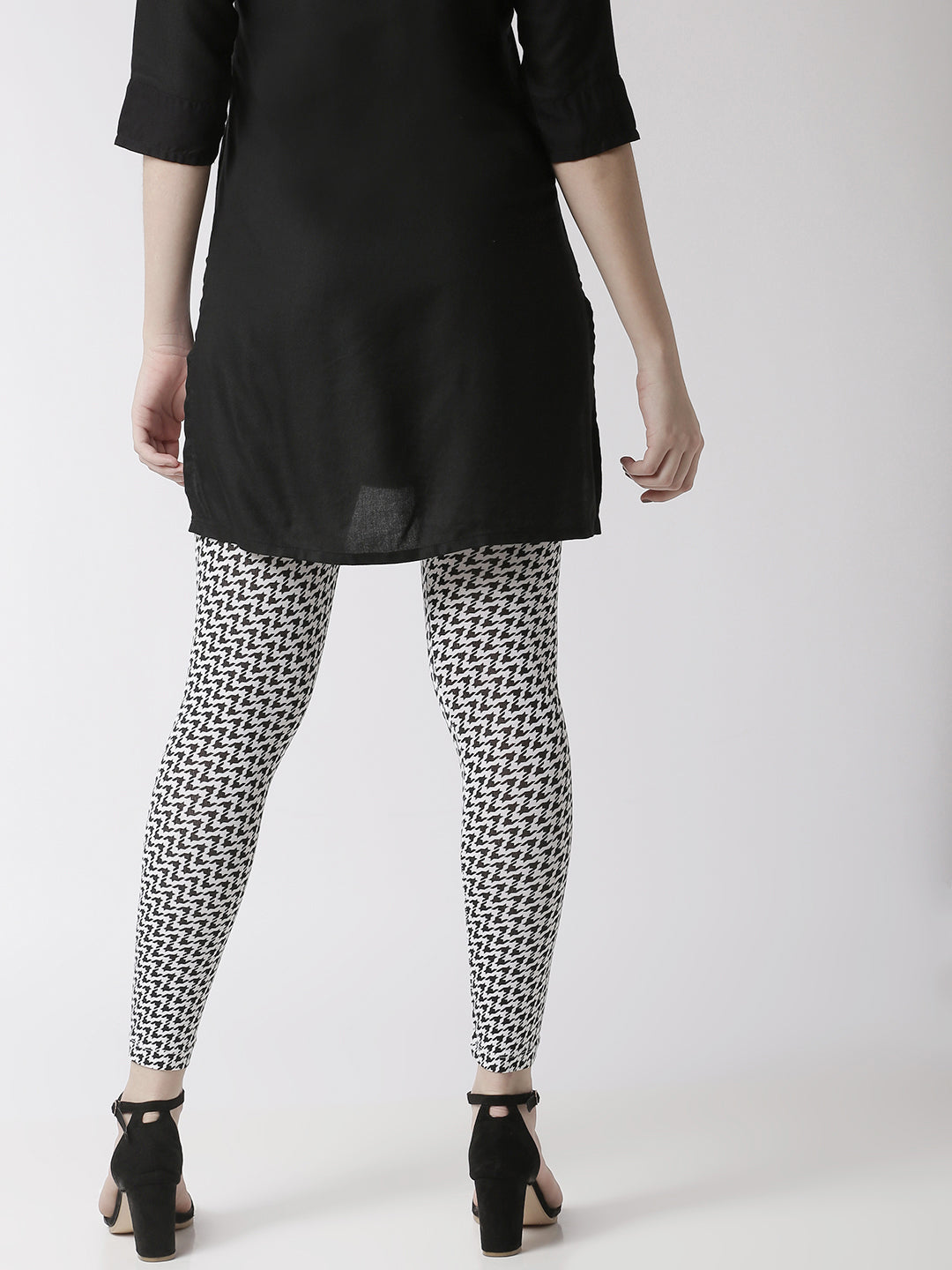 De Moza Women's Ankle Length Leggings All Over Print Viscose White - De Moza (4470436167743)