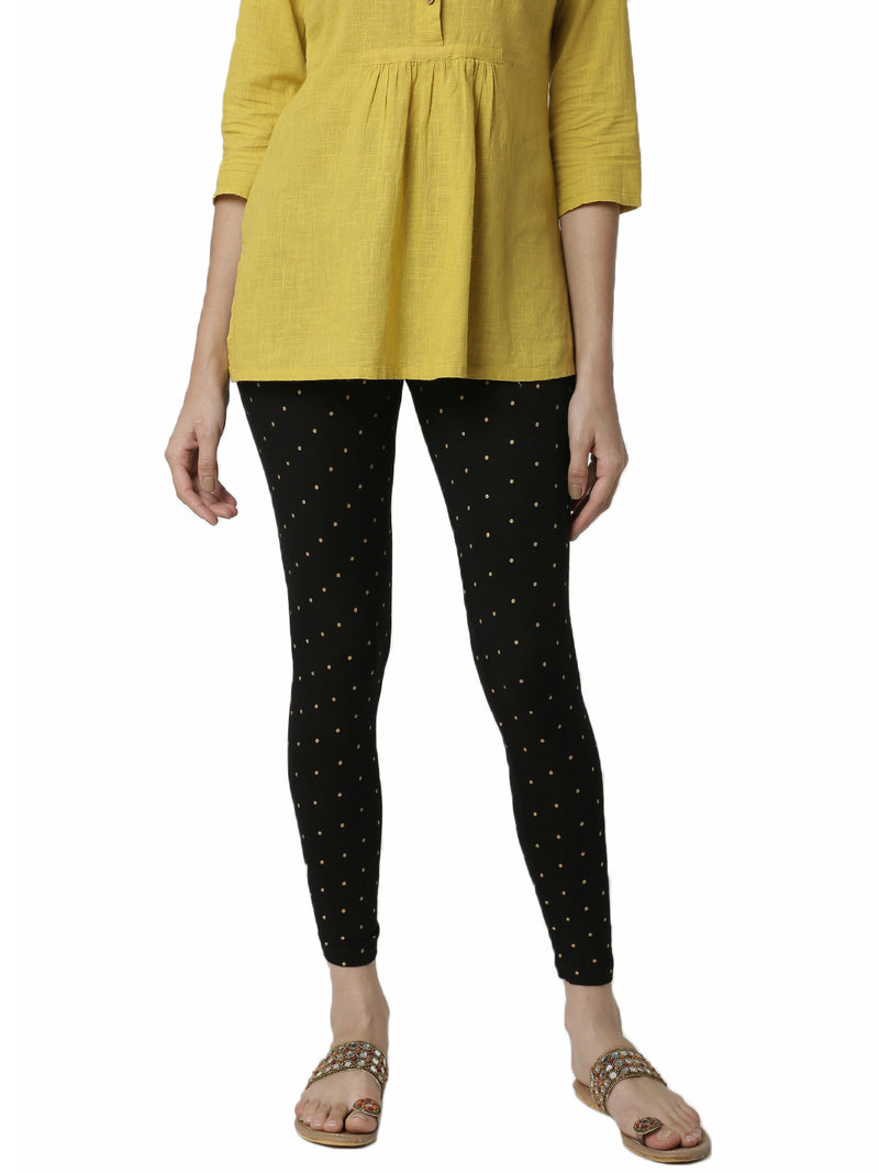 De Moza Women's Ankle Length Leggings All Over Print Viscose Black - De Moza (4461737082943)