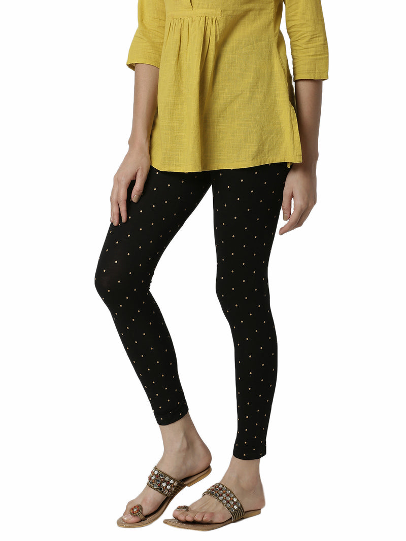 De Moza Women's Ankle Length Leggings All Over Print Viscose Black - De Moza (4461737082943)