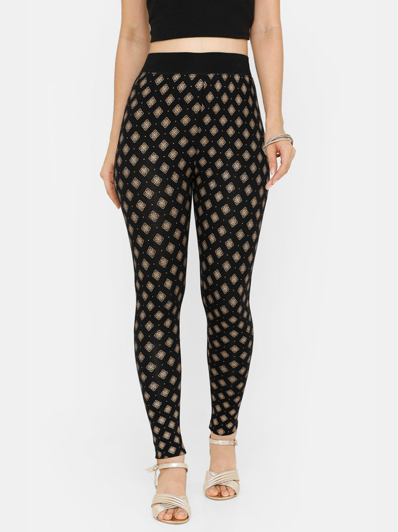 De Moza Women Printed Ankle Length Leggings Viscose Black - De Moza (4712828993599)