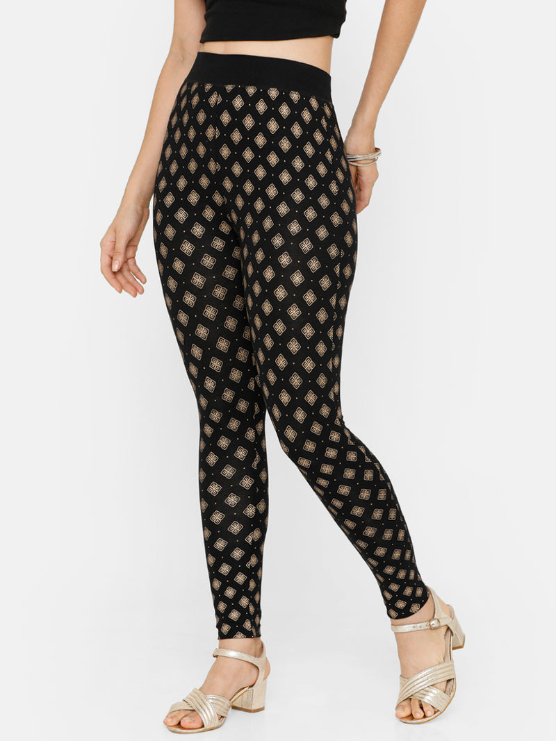 De Moza Women Printed Ankle Length Leggings Viscose Black - De Moza (4712828993599)