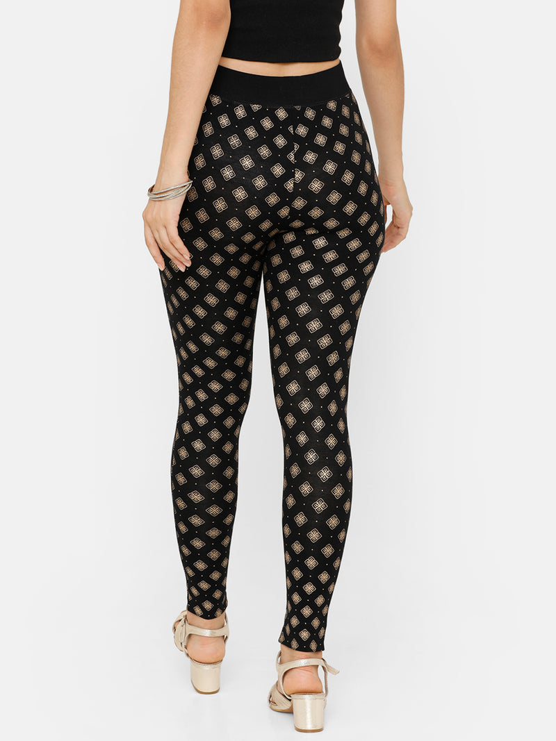 De Moza Women Printed Ankle Length Leggings Viscose Black - De Moza (4712828993599)