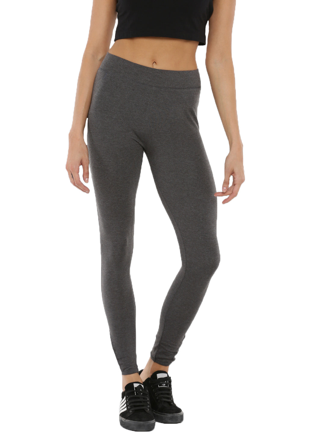De Moza Women's Ankle Length Leggings Solid Cotton Anthra Melange - De Moza (4464287973439)