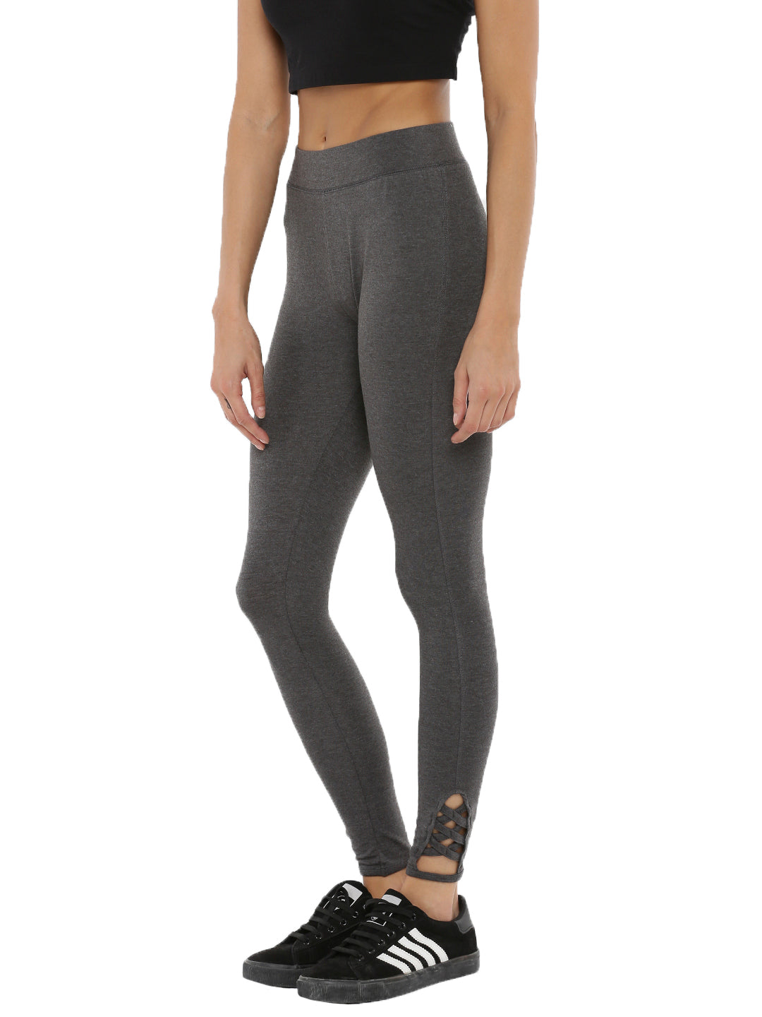 De Moza Women's Ankle Length Leggings Solid Cotton Anthra Melange - De Moza (4464287973439)