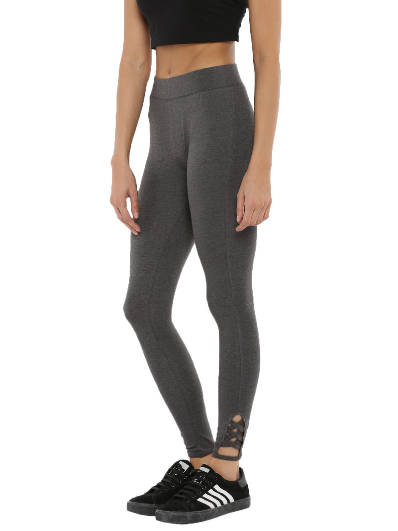 De Moza Women's Ankle Length Leggings Solid Cotton Anthra Melange - De Moza (4464287973439)