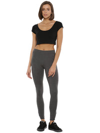 De Moza Women's Ankle Length Leggings Solid Cotton Anthra Melange - De Moza (4464287973439)
