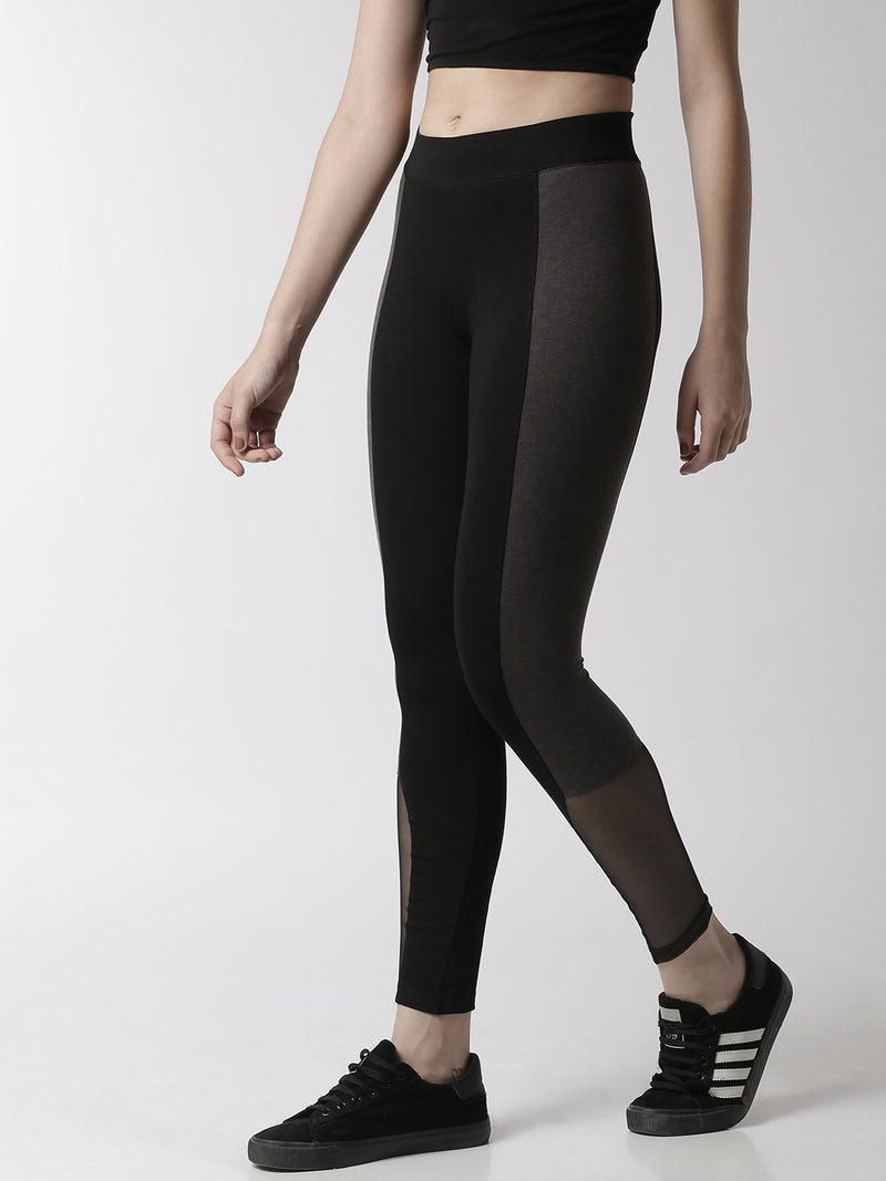 De Moza Women's Active wear Mesh Leggings Black - De Moza (4470436069439)