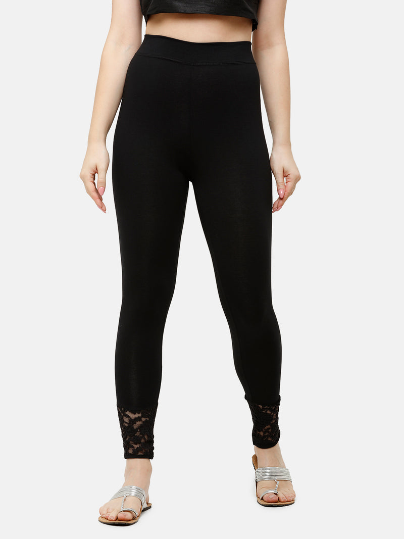De Moza Women's Ankle Length Leggings  Cotton Black - De Moza (4885586837567)