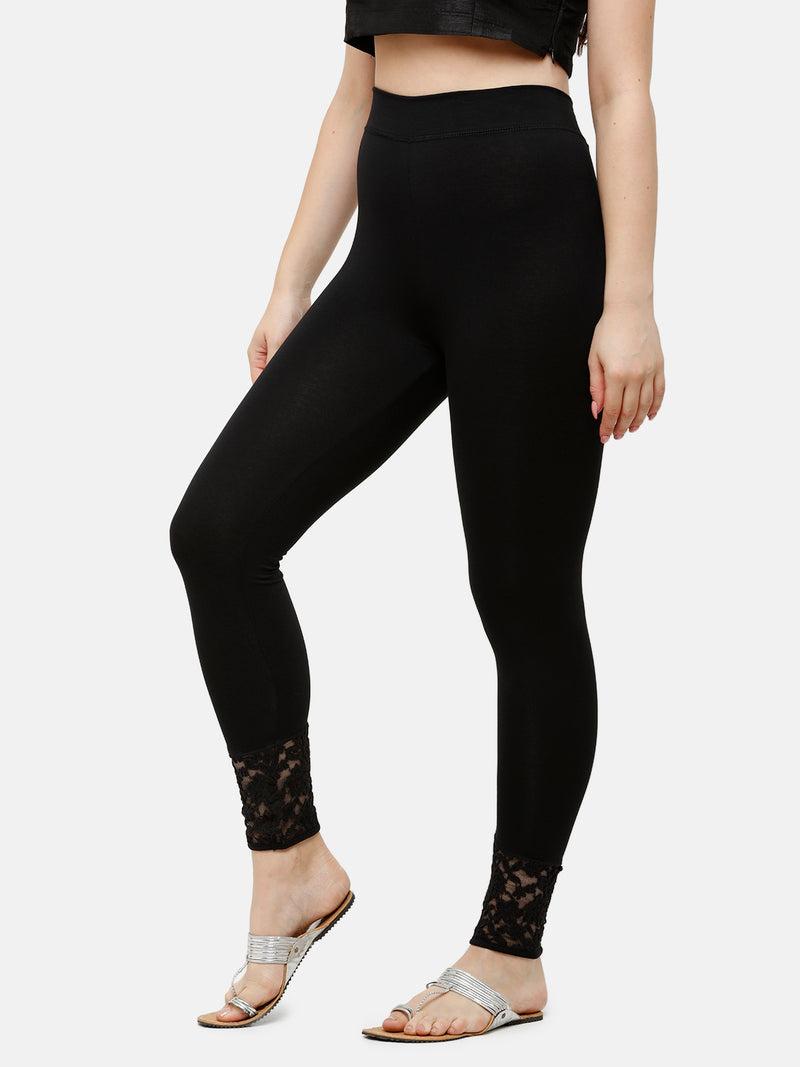 De Moza Women's Ankle Length Leggings  Cotton Black - De Moza (4885586837567)